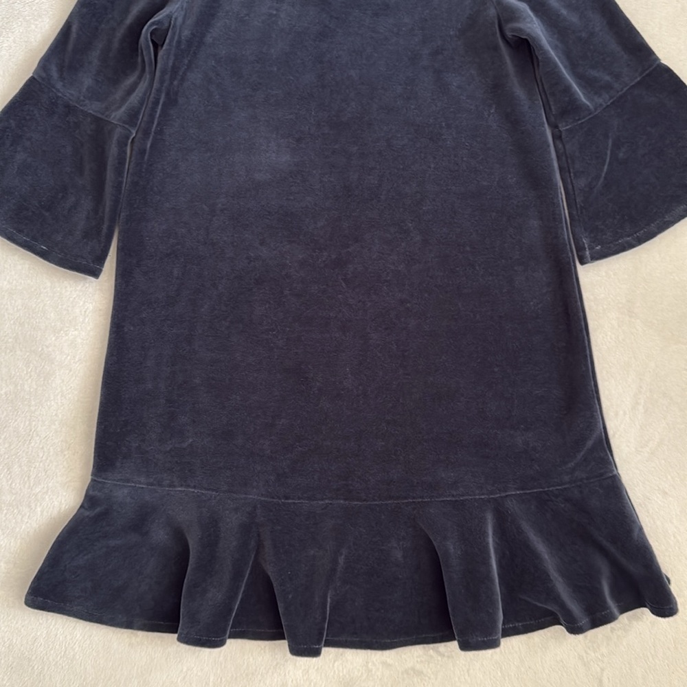 Garnet Hill Kids | Madeline Velour 3/4 Bell Sleeve Flounce Dress Blue (8) - Picture 4 of 12